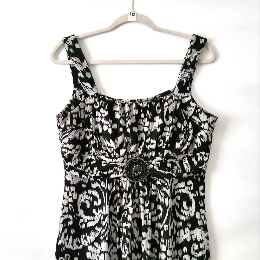 En Focus Studio Womens Black Square Neck Floral A-Line Midi Dress Size 12 - Picture 2 of 6